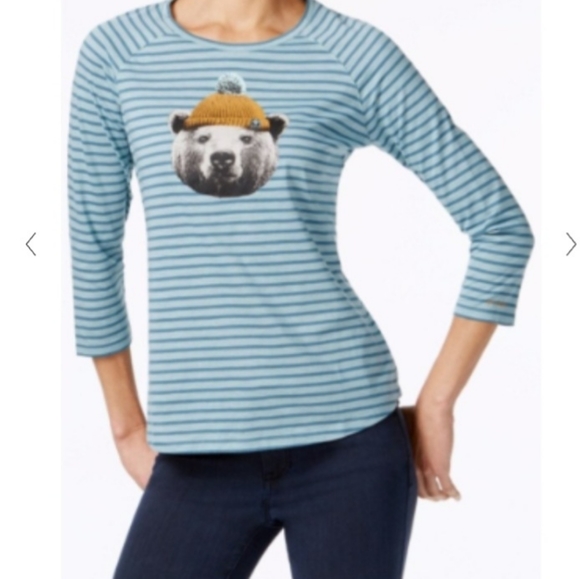 Columbia quarter-sleeve unbearable tee with stripes. GUC. Size Small. - Picture 1 of 5